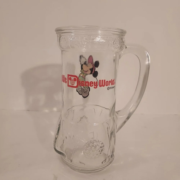 Vintage Walt Disney World Clear Mickey Mouse Golf Bag Shaped Glass Mug Stein - Picture 3 of 9
